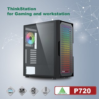 Thùng Case Máy Tính VSP P720 Led RGB Chuẩn Full ATX - Mặt Trước LED RGB và Nắp hông phải làm bằng kính cường lực