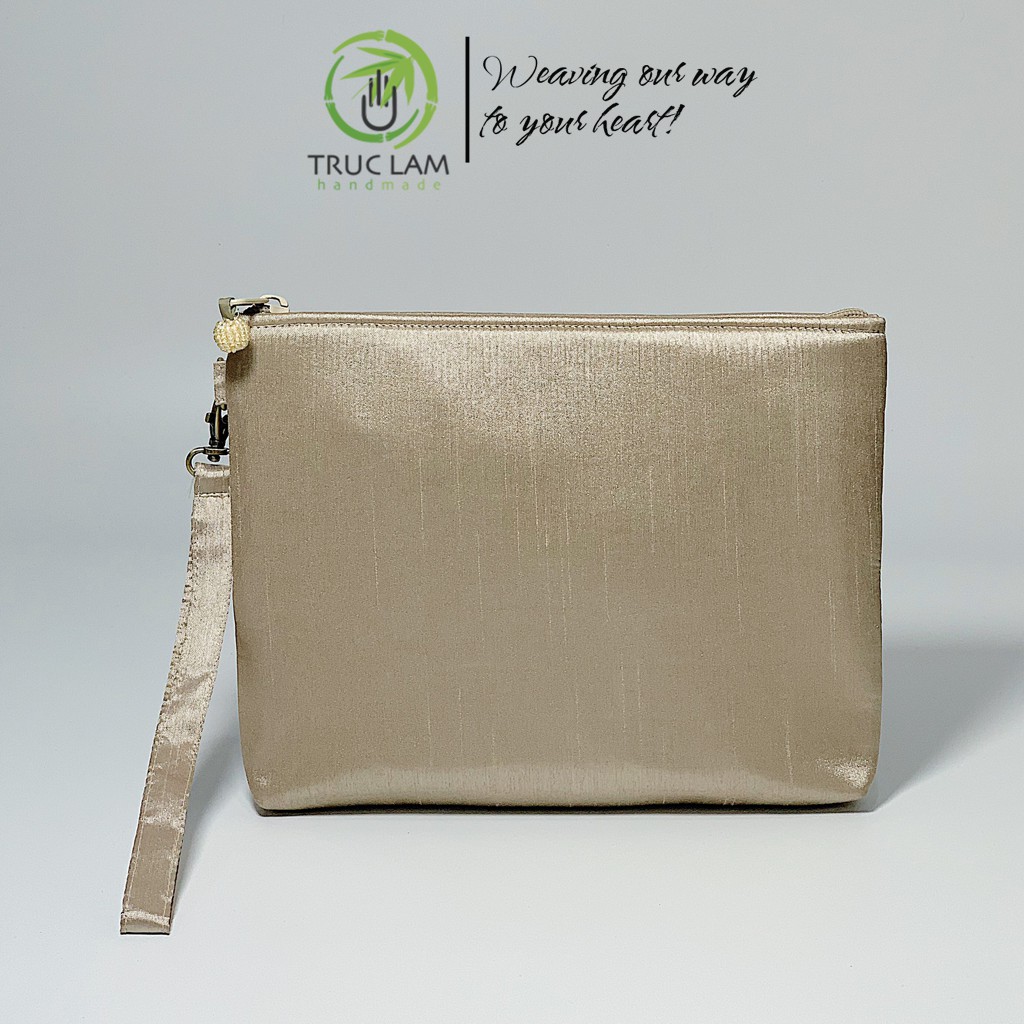 Ví Cầm Tay Đựng Ipad Clutch Vải Tafta Thêu Cành Hoa Hạt Cườm Thủ Công Cỡ Bé - Trúc Lâm Handmade