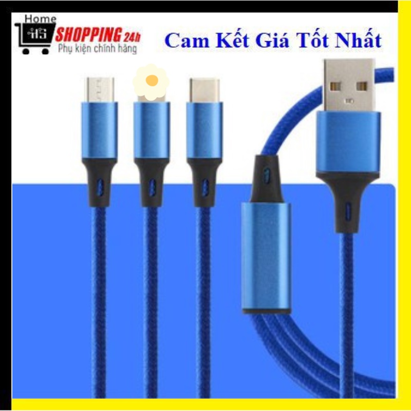 Cáp Sạc 3 Đầu Chống Rối Đứt Cho Iphone - Micro - Type C