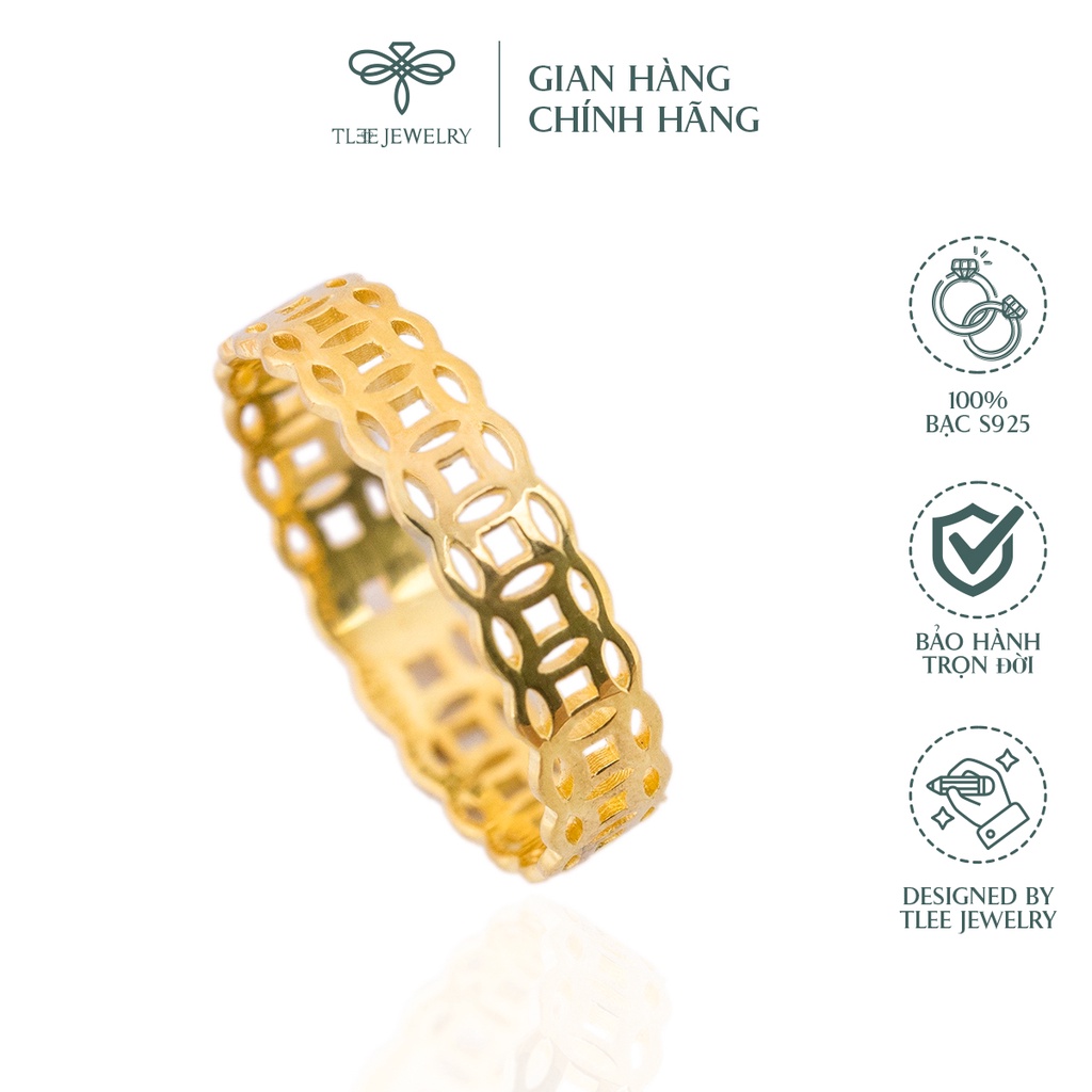 Nhẫn bạc nữ TLEE đồng xu mạ vàng 14k trơn cao cấp NCJ A0136