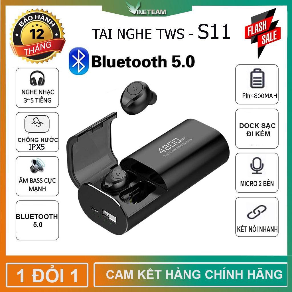 Tai Nghe Bluetooth S11 5.0 - Tích Hợp Sạc Dự Phòng 4800mah - Nghe 400h - Kháng Nước - Chống ồn CVC 8.0