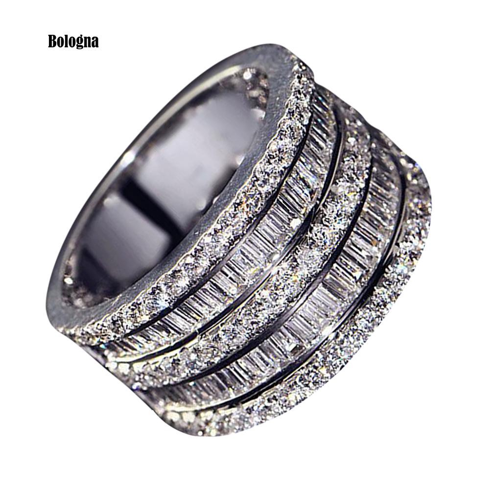 ♠Nhẫn Đính Hôn Nhiều Lớp Đính Đá Zircon Hình Chữ Nhật, Tròn Dành Cho Nữ