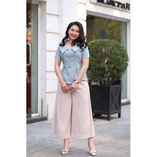 Áo xanh xước dáng peblum