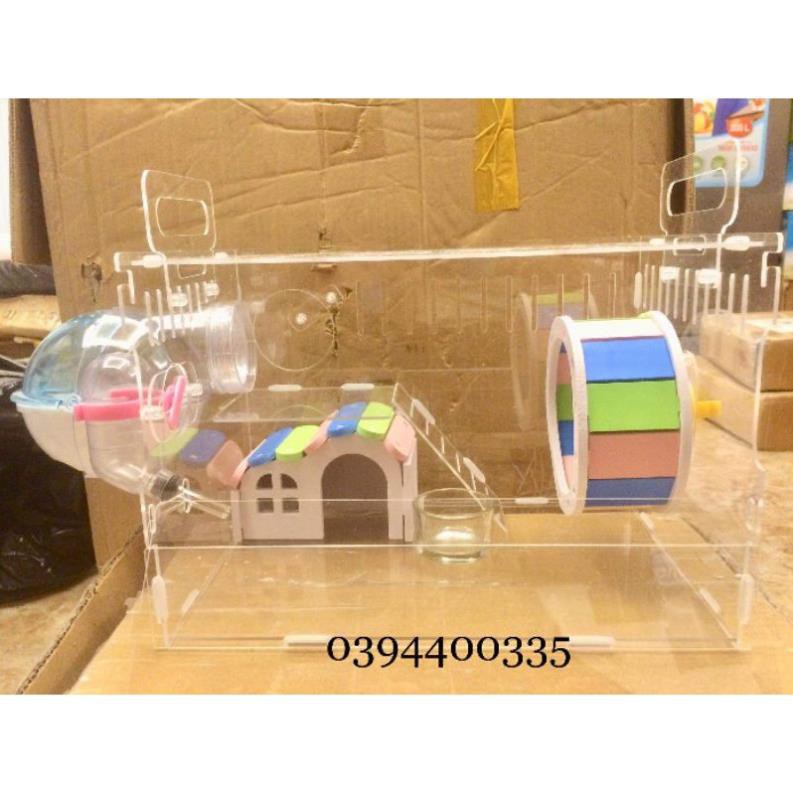 Lồng hamster mica 30x20x20 cm full đồ như hình