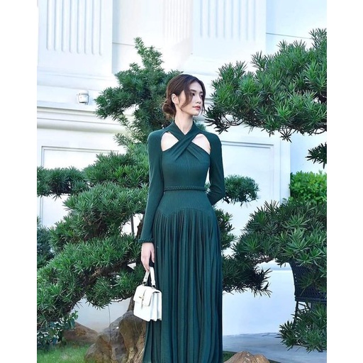 Váy Lilinen 2 màu xanh nâu sang trọng quyến rũ nhà ME Design