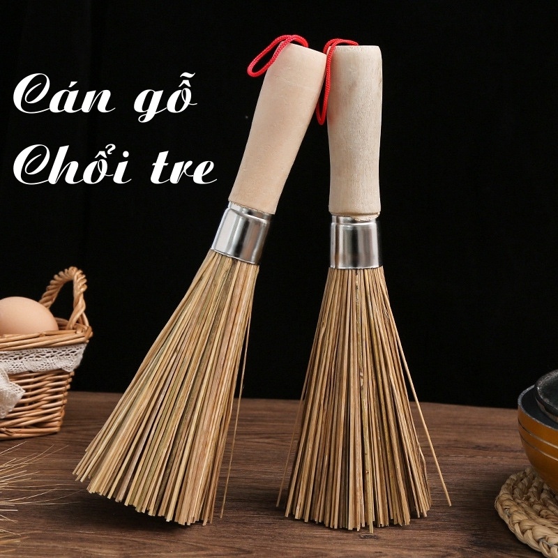 Chổi TRE  cọ nồi cọ chảo cán gỗ chổi tre cọ chảo phục vụ trong gia đình nhà hàng khách sạn thân thiên môi trường