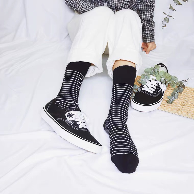 TẤT nam họa tiết kẻ sọc ngang phong cách Âu Mỹ chất liệu cotton mềm mịn khử mùi kháng khuẩn PHÊ TẤT
