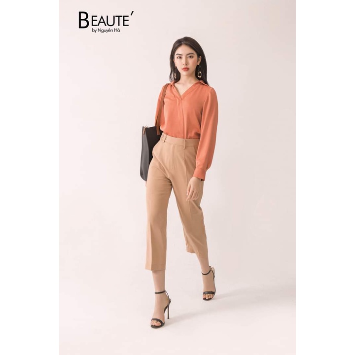 PHAIWOMAN/ Quần công sở thiết kế tôn dáng mẫu 07 be đậm
