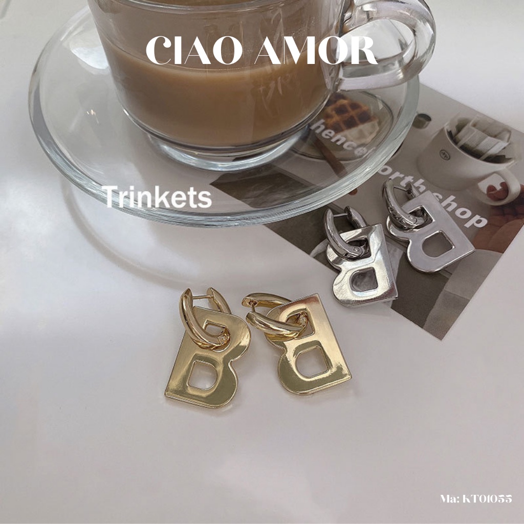Khuyên tai nữ, Bông tai cá tính chữ B sang chảnh Trang sức Ciao Amor - KT0155
