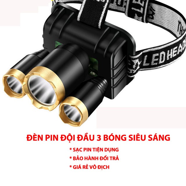 Đèn pin đội đầu💡Free ship💡 gồm 4 chế độ sáng với 3 bóng vô cùng sáng - Bảo hành đổi trả