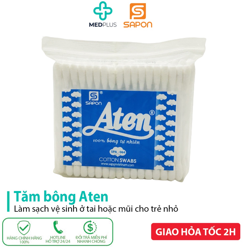 Tăm bông Aten 100% bông tự nhiên an toàn cho bé - Túi 90 que