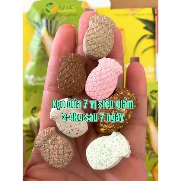 Kẹo Giảm Cân DỨA PLUS VIC 7 Màu Mùi Vị Yk Hình Shop Chụp ạ