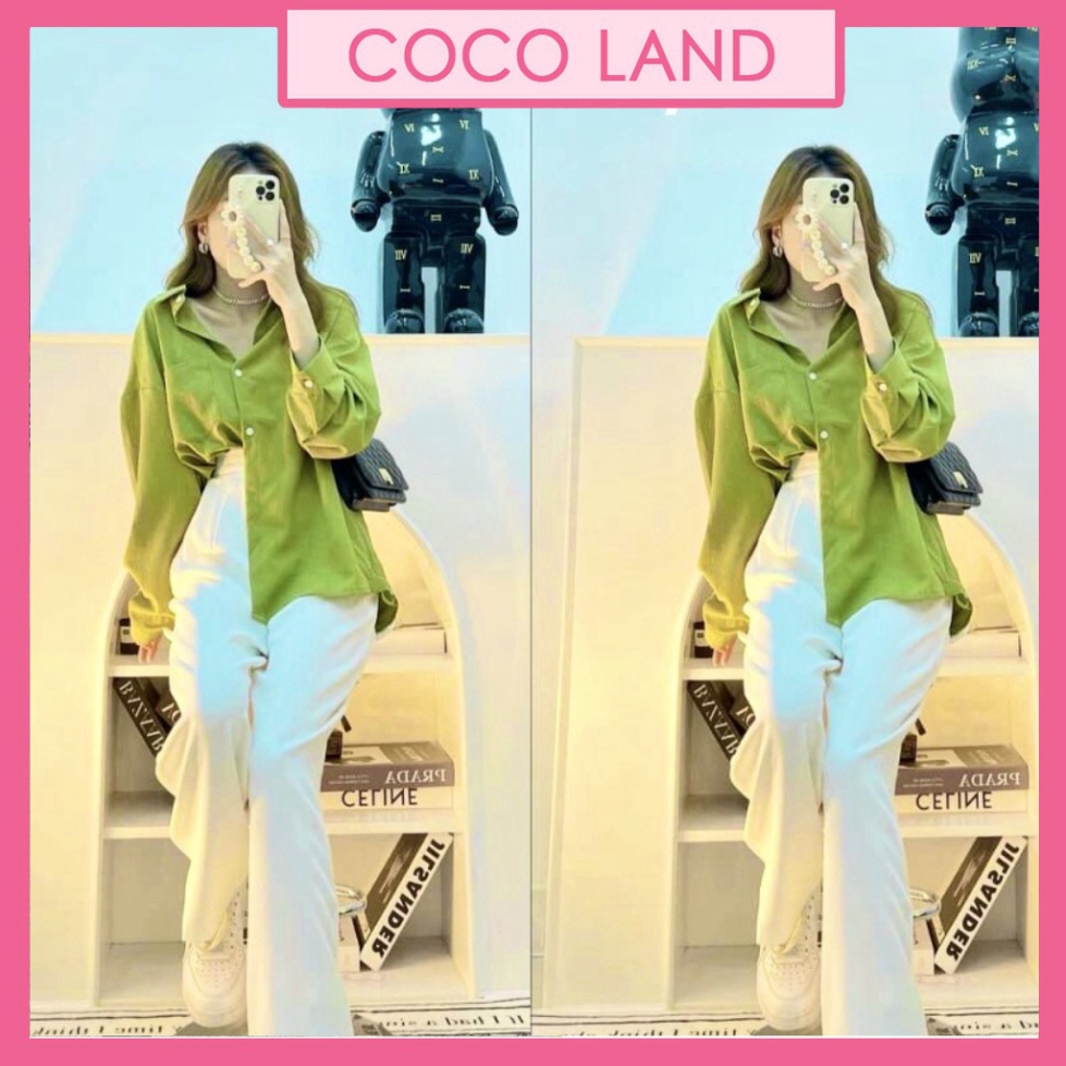 Set áo sơ mi xanh bơ Hình THẬT, phối quần suông trắng dáng dài chất tuyết mưa hottrend freesize chất đẹp phom xinh