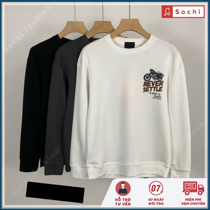 Áo nỉ sweater unisex, áo nam tay dài cổ tròn dáng rộng mềm mịn in Xe Máy mã SW60.2