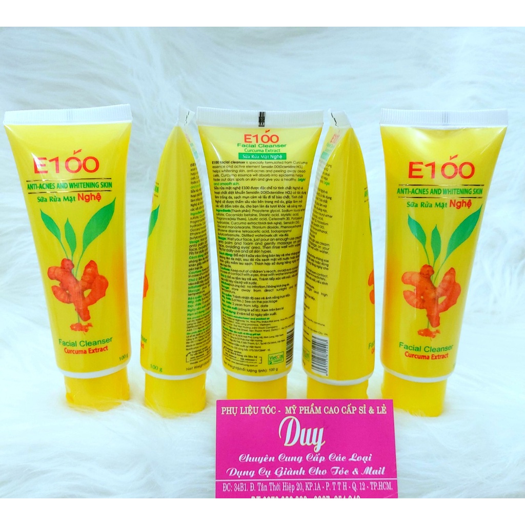 Sữa Rửa Mặt E100 100g - 80g - Nghệ - Bò - Nha Đam Cho Làn Da Sạch Và Sáng Mịn - Hàng Công Ty Loại 1