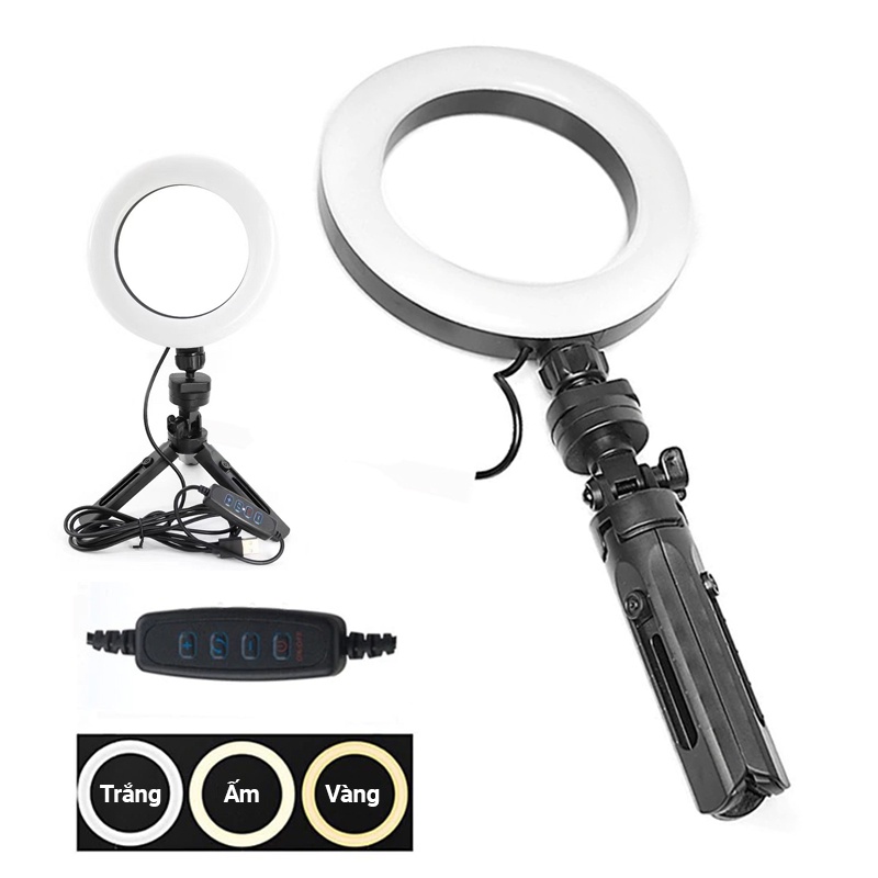 Đèn Livestream 16cm kèm chân Tripod để bàn Portable K315 Selfie Ring Light Kit - Có 3 chế độ sáng HL397
