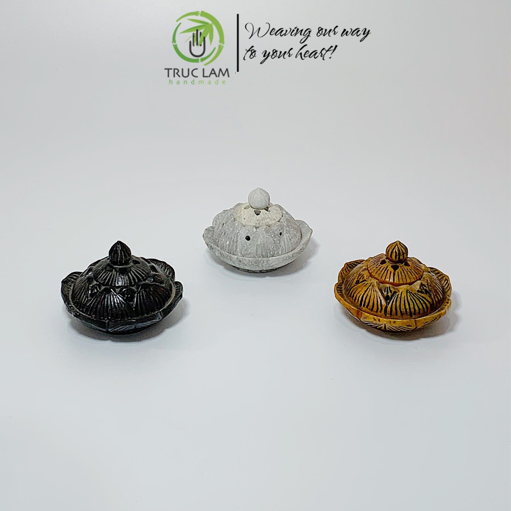 Lư Đốt Trầm Hương Hình Bông Sen Bằng Đá Tự Nhiên Điêu Khắc Thủ Công Cỡ Nhỡ - Trúc Lâm Handmade