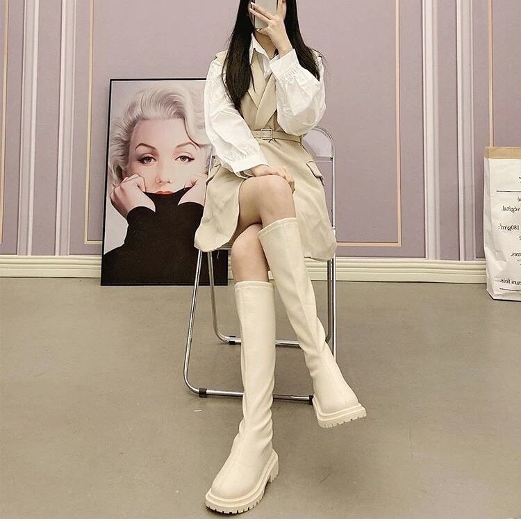 [Hết hàng vui lòng kh ko đặt ạ] Boots đùi da trơn đế 4cm có khóa kéo sau B012