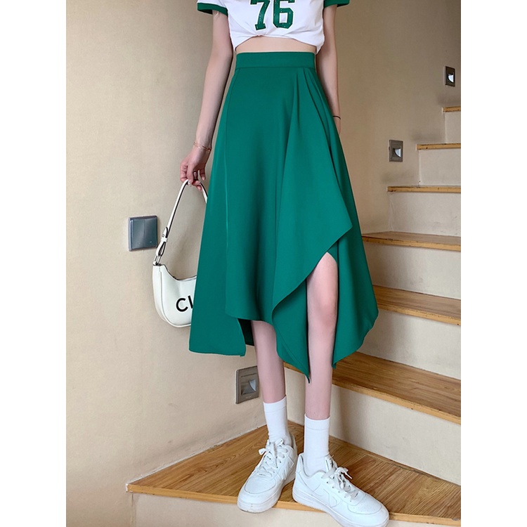 Chân váy dài COZOK lưng cao thiết kế không đối xứng xinh xắn thời trang