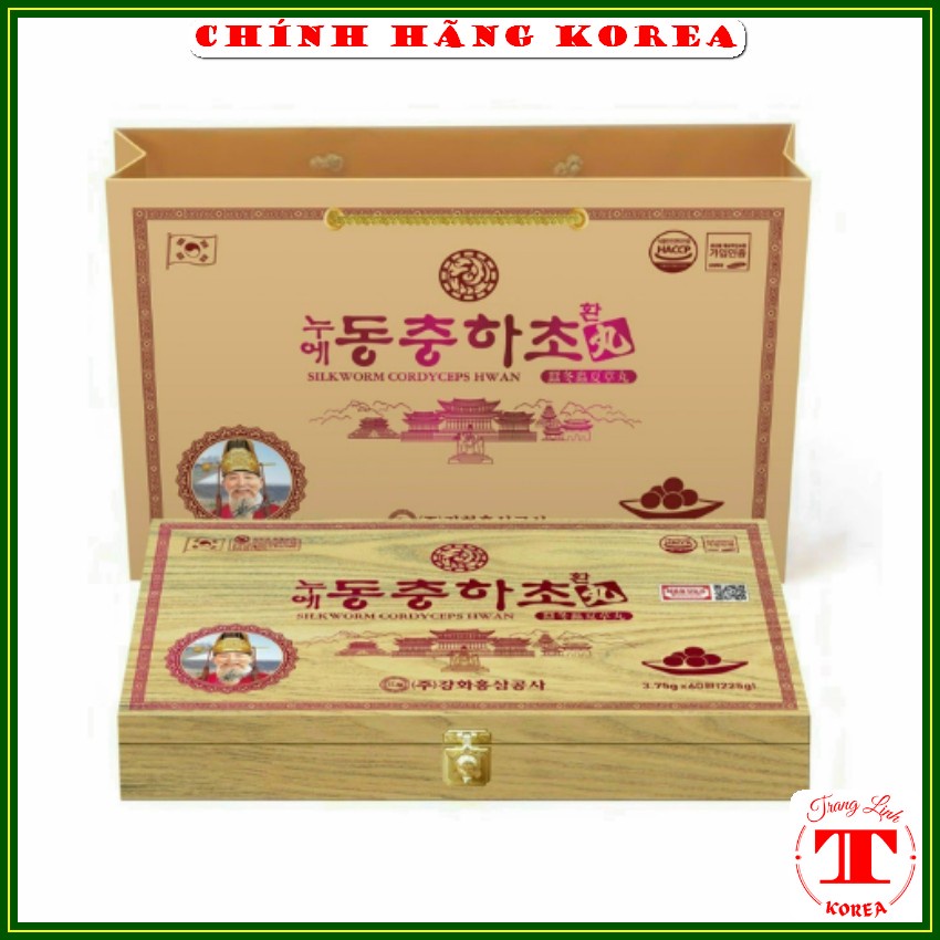 Đông trùng hạ thảo hộp gỗ vàng 60 viên thượng hạng - Khóa rùa xịn - Tăng đề kháng, thải độc gan, bổ thận - tranglinh