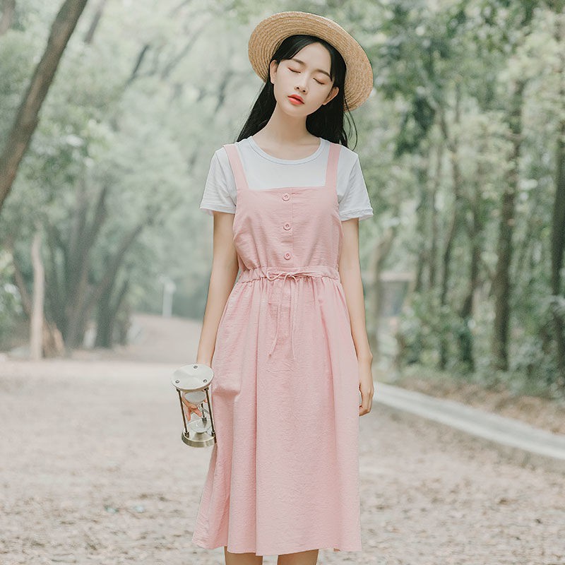 Váy dáng dài Váy maxi nữ Váy suông [cotton] M-4XL size lớn cho người béo MM đầm nữ mùa hè tay ngắn dài ngang v