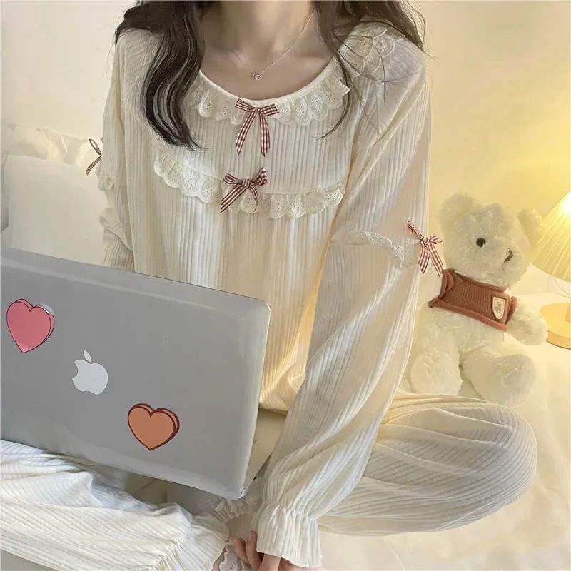 Bộ đồ ngủ UIOWOO dài tay phong cách công chúa ngọt ngào thời trang cho nữ