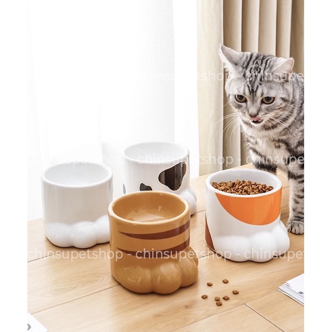 Bát Ăn Chống Gù Dành Cho Chó Mèo hình Chân Mèo Dễ Thương - Bát Ăn Dành Cho Thú Cưng Chất Liệu Gốm Sứ [VIDEO - ẢNH THẬT]
