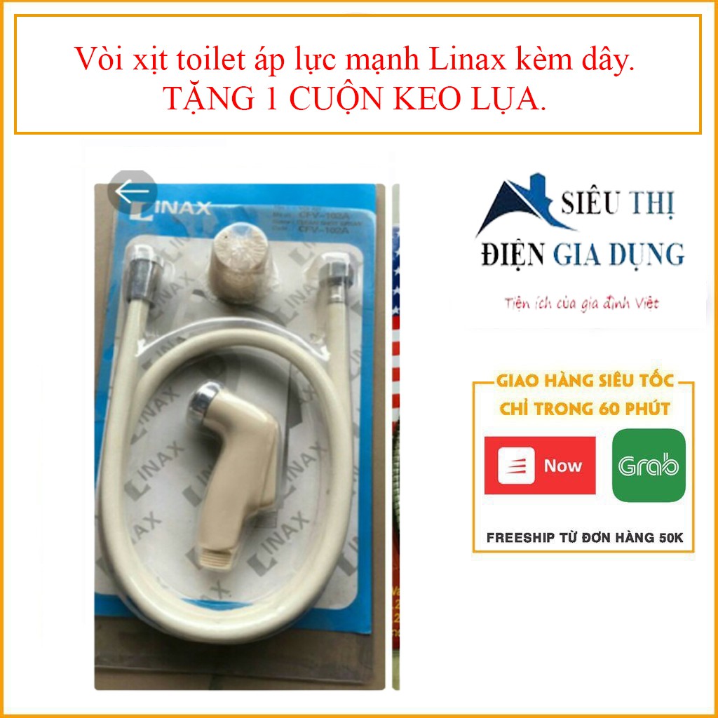 Vòi xịt toilet áp lực mạnh Linax kèm dây.TẶNG 1 CUỘN KEO LỤA.