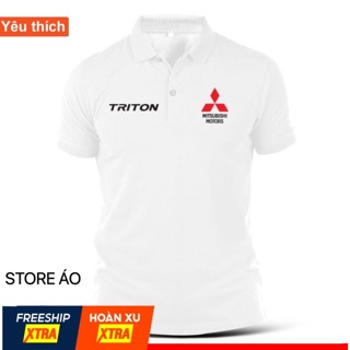 Áo thun in hình xe oto áo polo ngắn tay in hoạ tiết logo xe mitsubishi