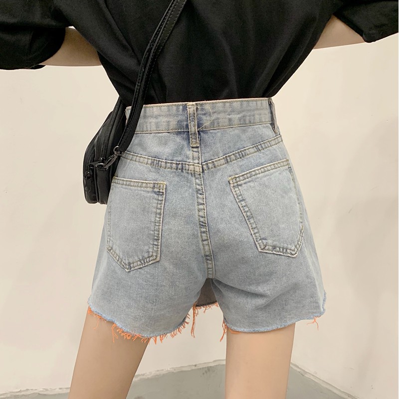 Xiaozhainv Quần short denim lưng cao phong cách Hàn Quốc | BigBuy360 - bigbuy360.vn