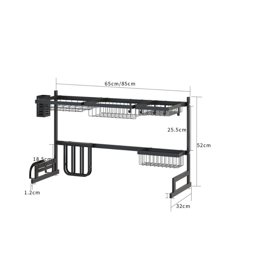 Kệ để chén bát trên chậu rửa thép đen cao cấp  85cm