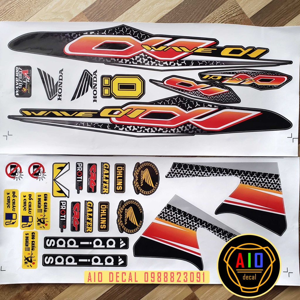 [ Loại 1] Tem Rời Wave Alpha 50cc,100cc Đen Cam (2010-2016)-Ảnh Thật (Decal Wave) (Tem xe Wave)