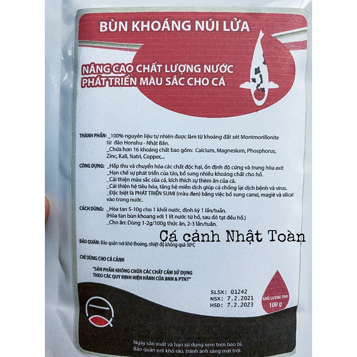 BÙN KHOÁNG NÚI LỬA NÂNG CAO CHẤT LƯỢNG NƯỚC TĂNG MÀU CHO CÁ 100G