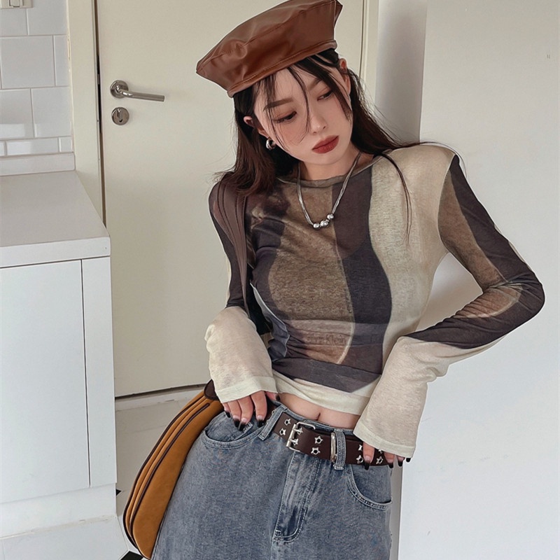 Áo Thun Nữ Cổ Tròn Dài Tay Dáng Ôm Không Nhòe Thời Trang Mùa Thu