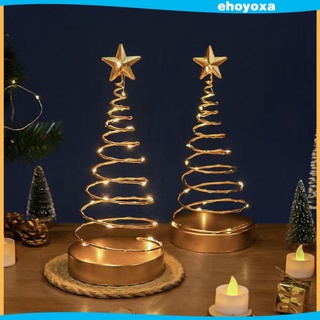 Cây thông Noel xoắn ốc bằng dây sắt rèn để bàn trang trí có đèn chạy pin đơn giản đẹp mắt