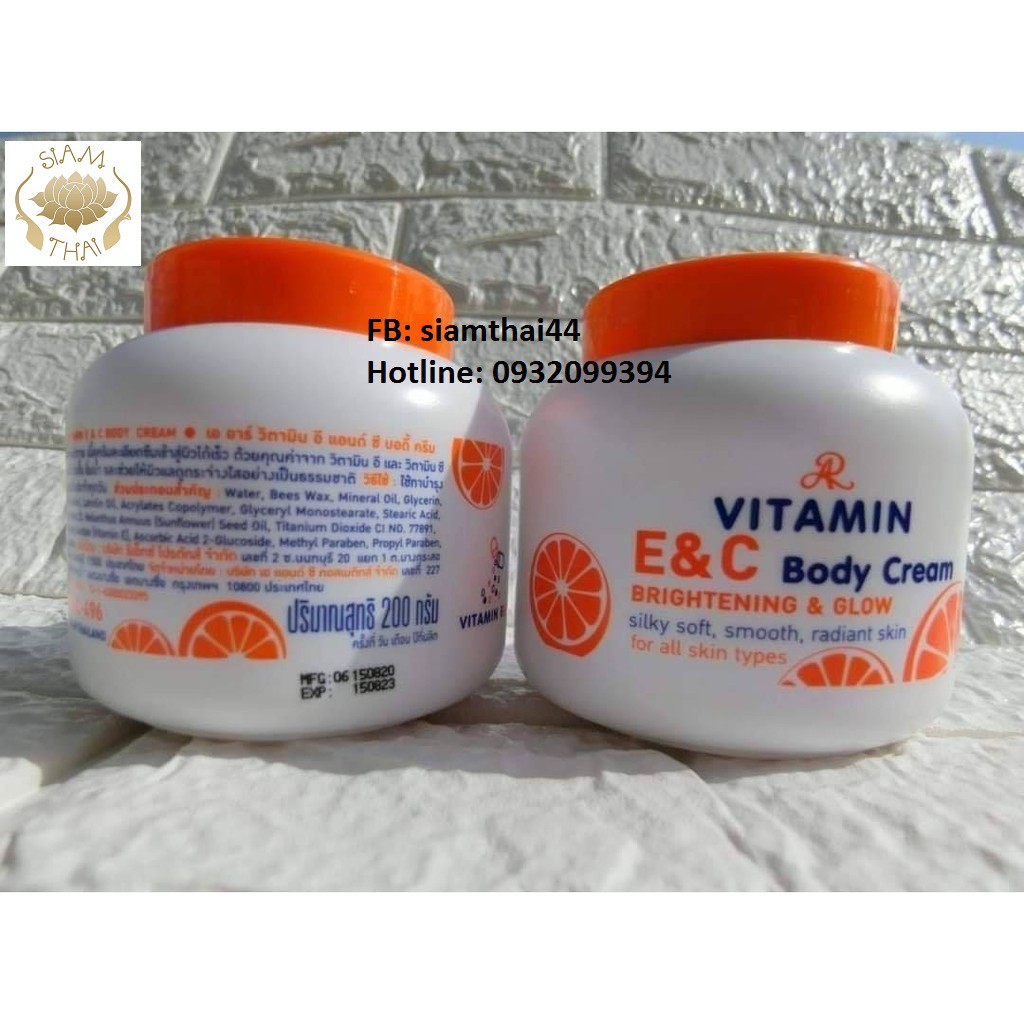 KEM DƯỠNG THỂ TINH CHẤT CAM TƯƠI  AR Vitamin E & C Body Cream Brightening & Glow 200g