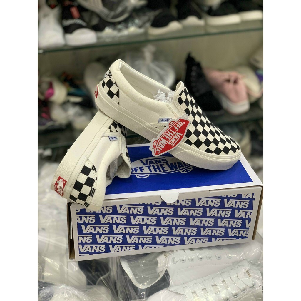 [Chuẩn 11 - Full box Giày thể thao lười slip on caro vault đen trắng nam nữ không dây | BigBuy360 - bigbuy360.vn