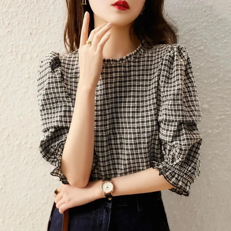 Áo Nữ Tay Ngắn Họa Tiết Caro Thời Trang Hàn Quốc 210519 | BigBuy360 - bigbuy360.vn