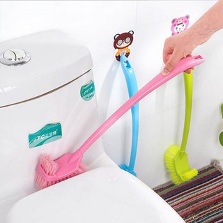 Cọ bồn cầu toilet 2 đầu chà vệ sinh nhà tắm cán dài lông chổi mềm bằng nhựa cao cấp màu xanh hồng