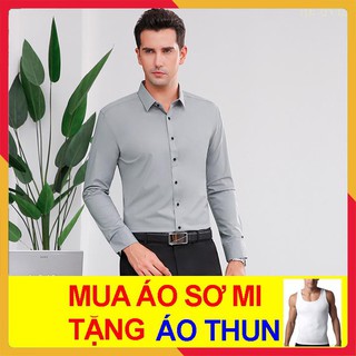 ÁO SƠ MI NAM 💖FREESHIP💖 Áo Sơ Mi Màu Xám Hàng Cao Cấp VNXK Vải Lụa Thái Không Nhăn Co giãn