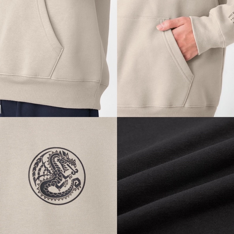 Áo nỉ nam lót lông có mũ Hoodies Dragon dòng Monster Hunter của GU - Nhật