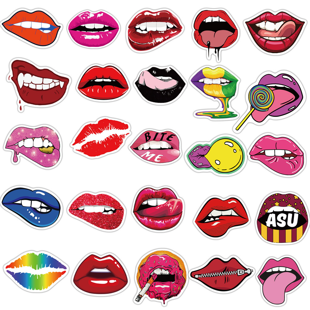 Set 50 miếng sticker dán trang trí vali/laptop/đàn guitar chống thấm nước hình đôi môi gợi cảm