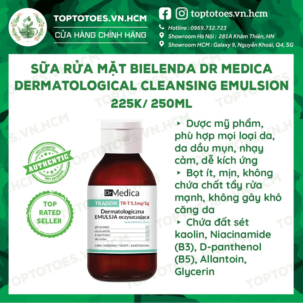 Sữa rửa mặt Bielenda Dr Medica Anti-acne Dermatological Cleansing Emulsion giảm mụn, làm sạch sâu mà vẫn êm dịu