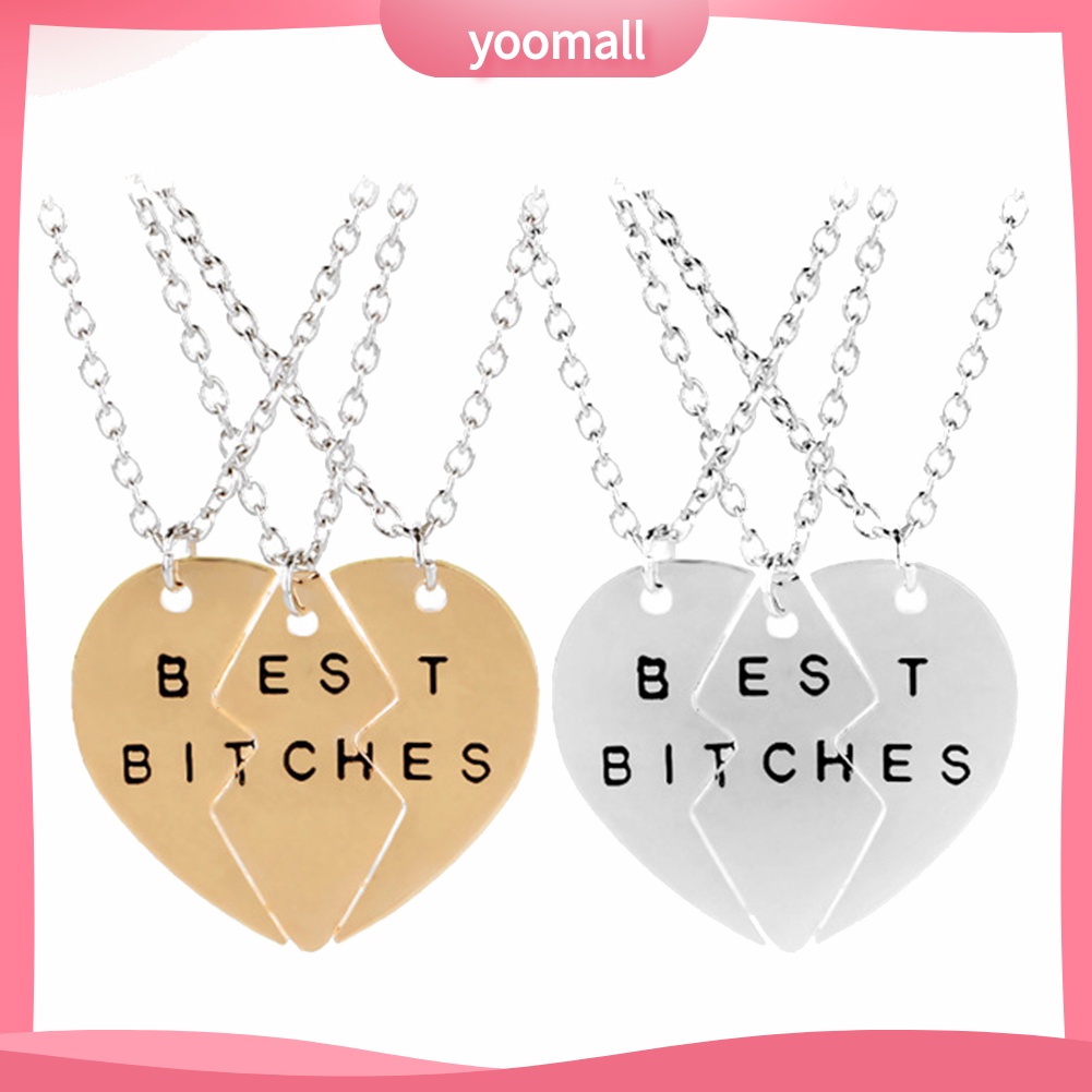 Set 3 vòng cổ tình bạn mặt trái tim khắc chữ &quot;Best Bitches&quot;