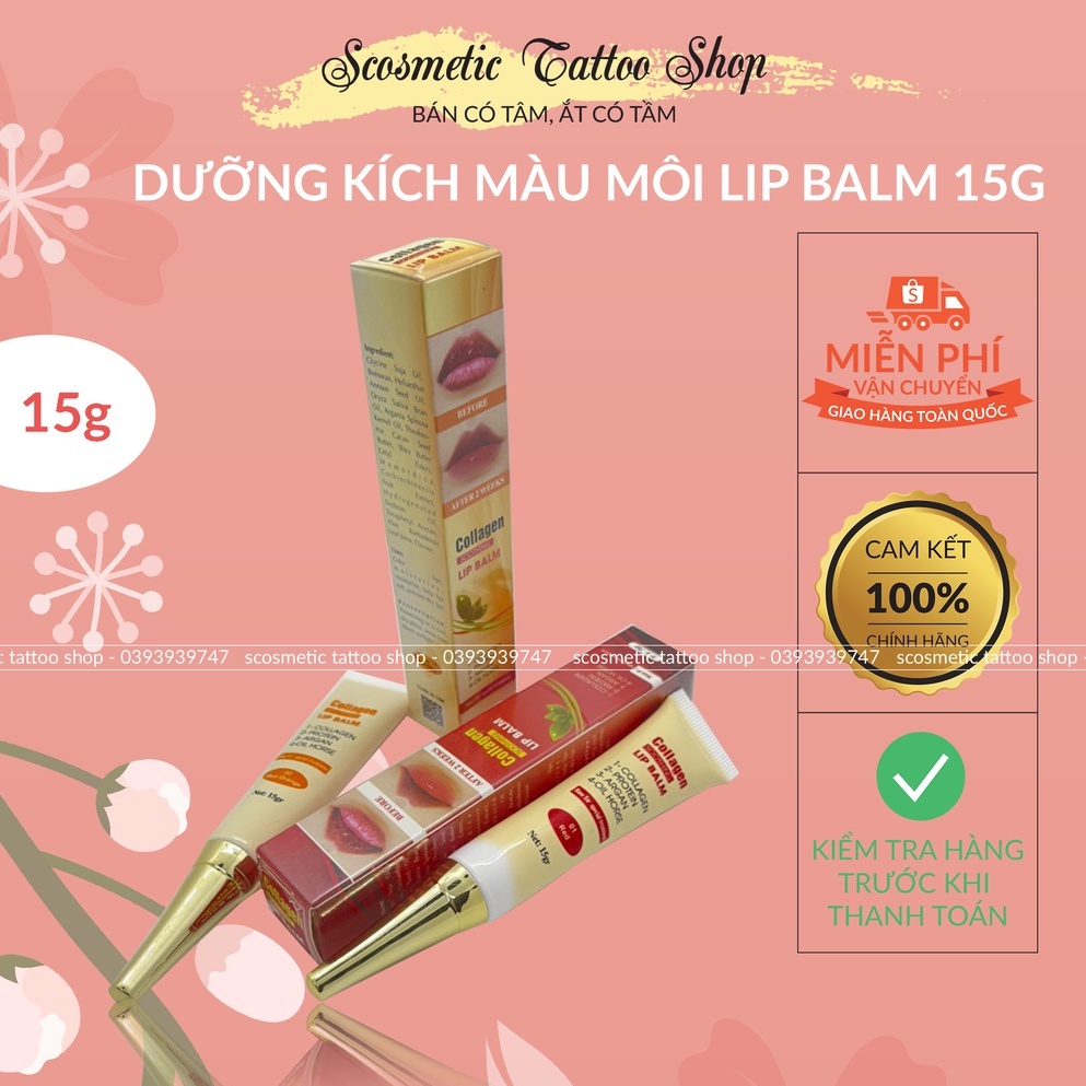 Son dưỡng kích màu môi Collagen Lip Balm làm mềm mại ,căng bóng làm đậm màu sau phun xăm 15g-MÃ CHECK QR