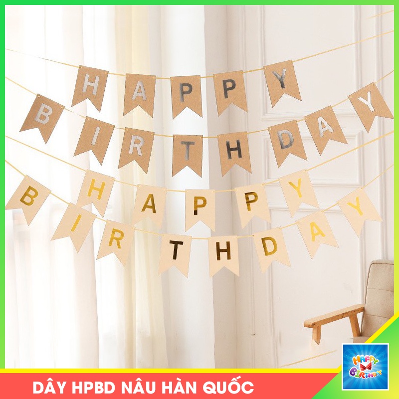 Dây Happy Birthday bìa giấy màu nâu trang trí set sinh nhật Hàn Quốc