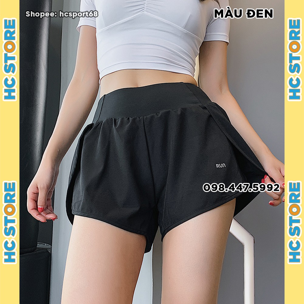 Quần Đùi Quần Short Nữ RUN QS09 2 Lớp Tập Gym Yoga Có Túi Đựng Điện Thoại Vải Mát - HcSport68