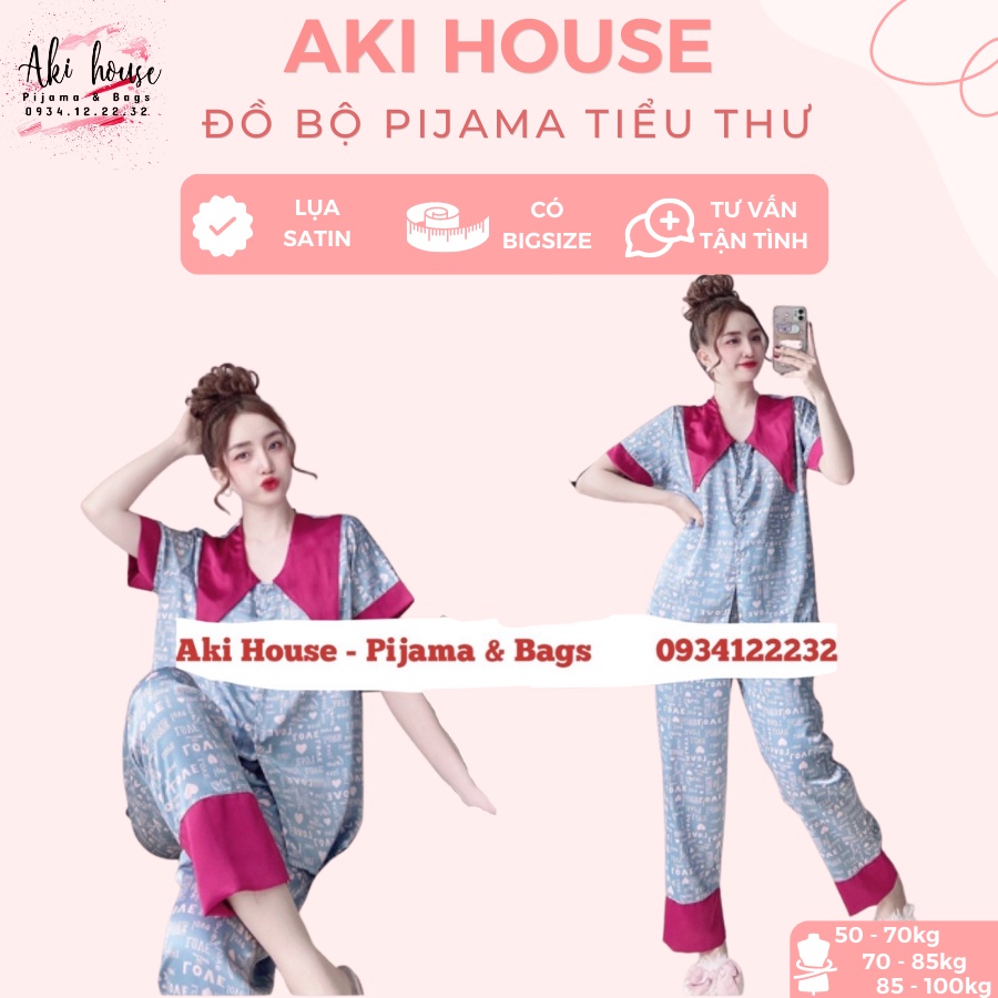 Đồ bộ quần dài form cánh rơi lụa Latin cao cấp size 3XL  - Aki House Pijama Big Size