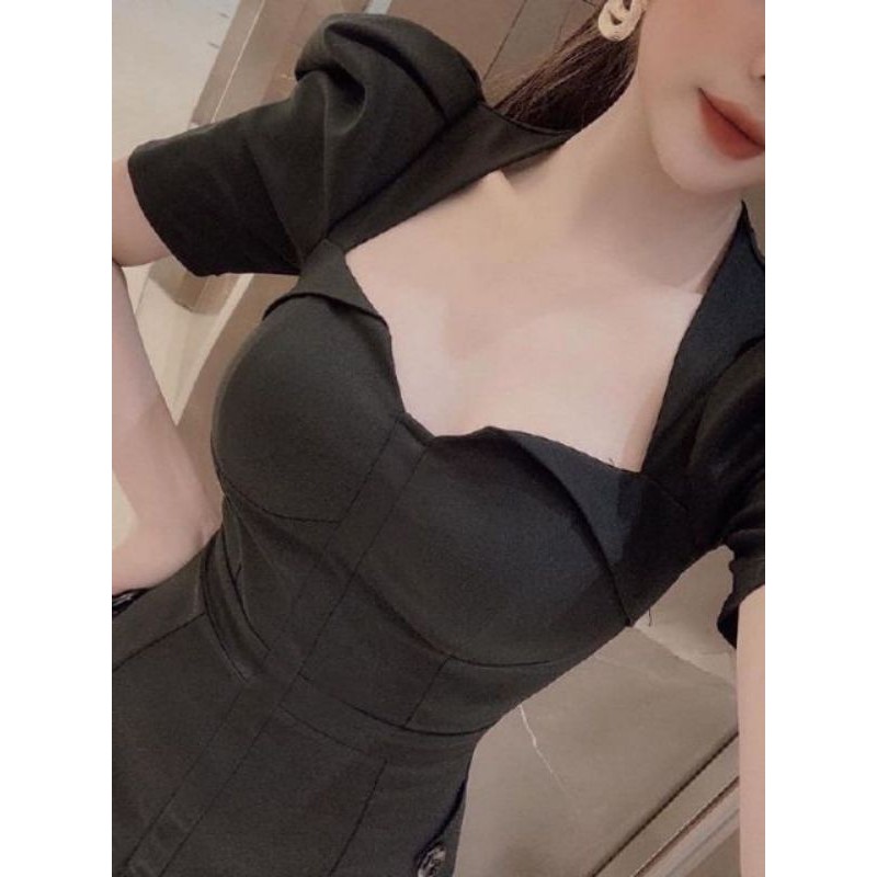 Đầm Xòe Nhẹ Tay Bo Phồng (Size S-M-L-XL) cổ lật kiểu lai xẻ V nhỏ HÀNG THIẾT KẾ | BigBuy360 - bigbuy360.vn