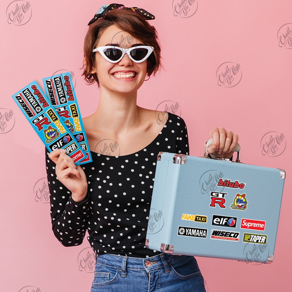 Combo 40 logo tem xe không trùng sticker decal logo trang trí xe máy nón bảo hiểm laptop chất liệu chống thấm nước